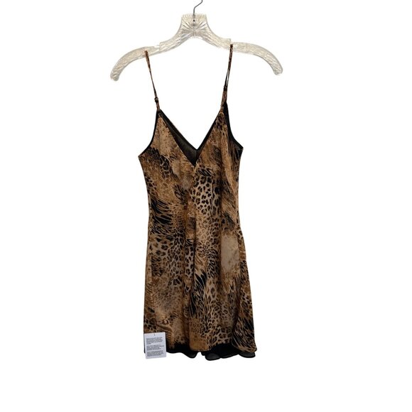 Miss Selfridge Leopard Print Mini Slip Dress With Sheer Black Layered Hem - Picture 5 of 5